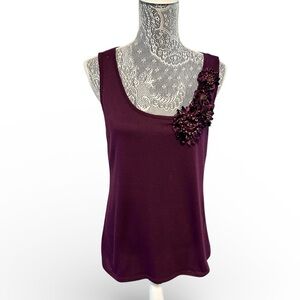 Agenda Deep Purple Tank Top with Floral Detail